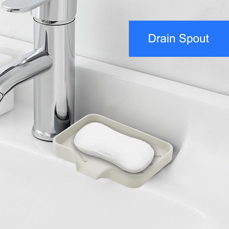 Metopets Sponge Holder with Drain Spout, Silicone Sponge Tray for Kitchen Sink, Rubber Soap Dish for Shower Bathroom (Beige, 4.7"" x 3.6"") - Image 2